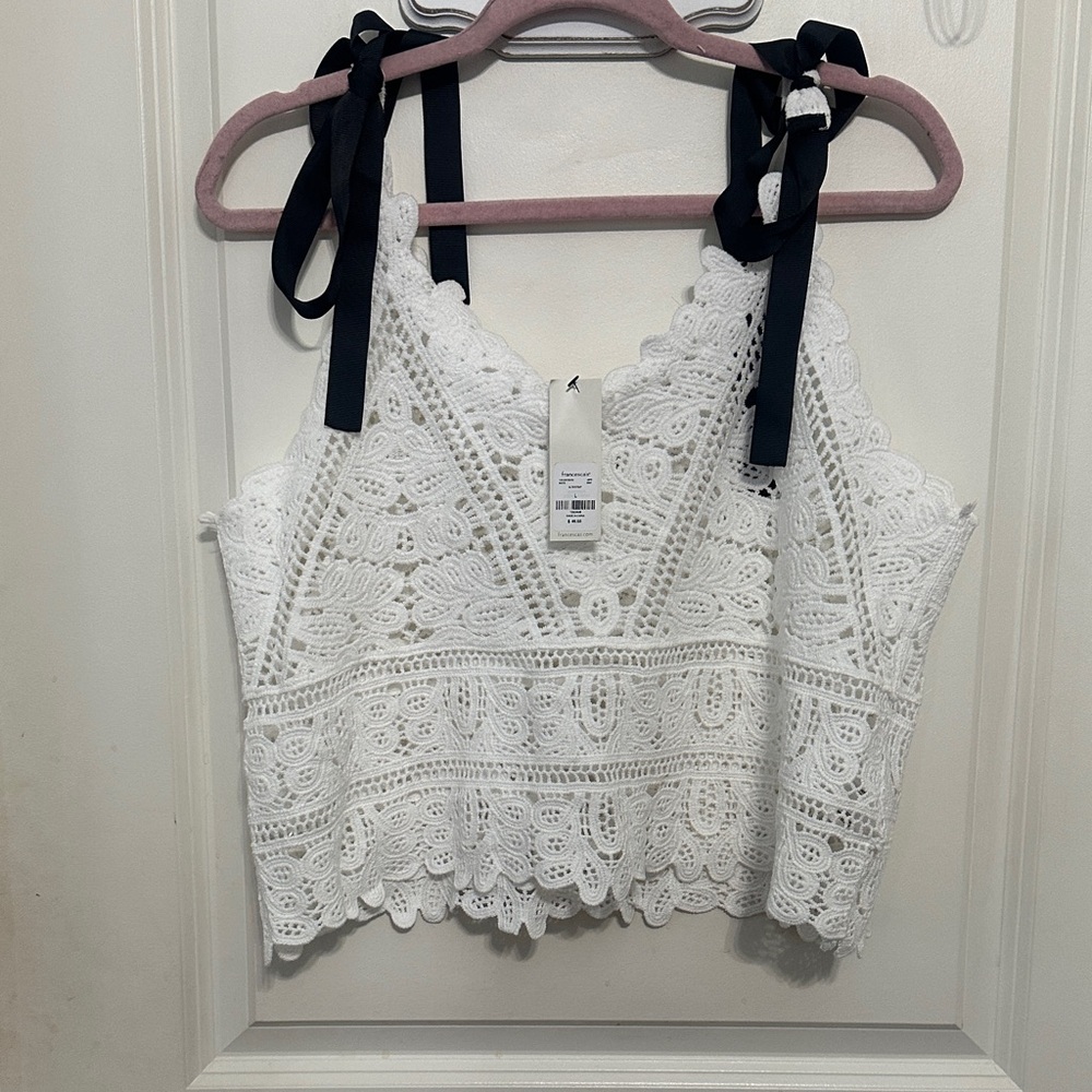 NWT Francesca's Collections White Lace Tank Top with Black Straps